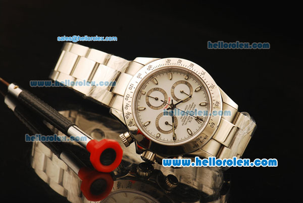 Rolex Daytona Swiss Valjoux 7750 Automatic Movement Full Steel with White Dial and White Stick Markers - Click Image to Close